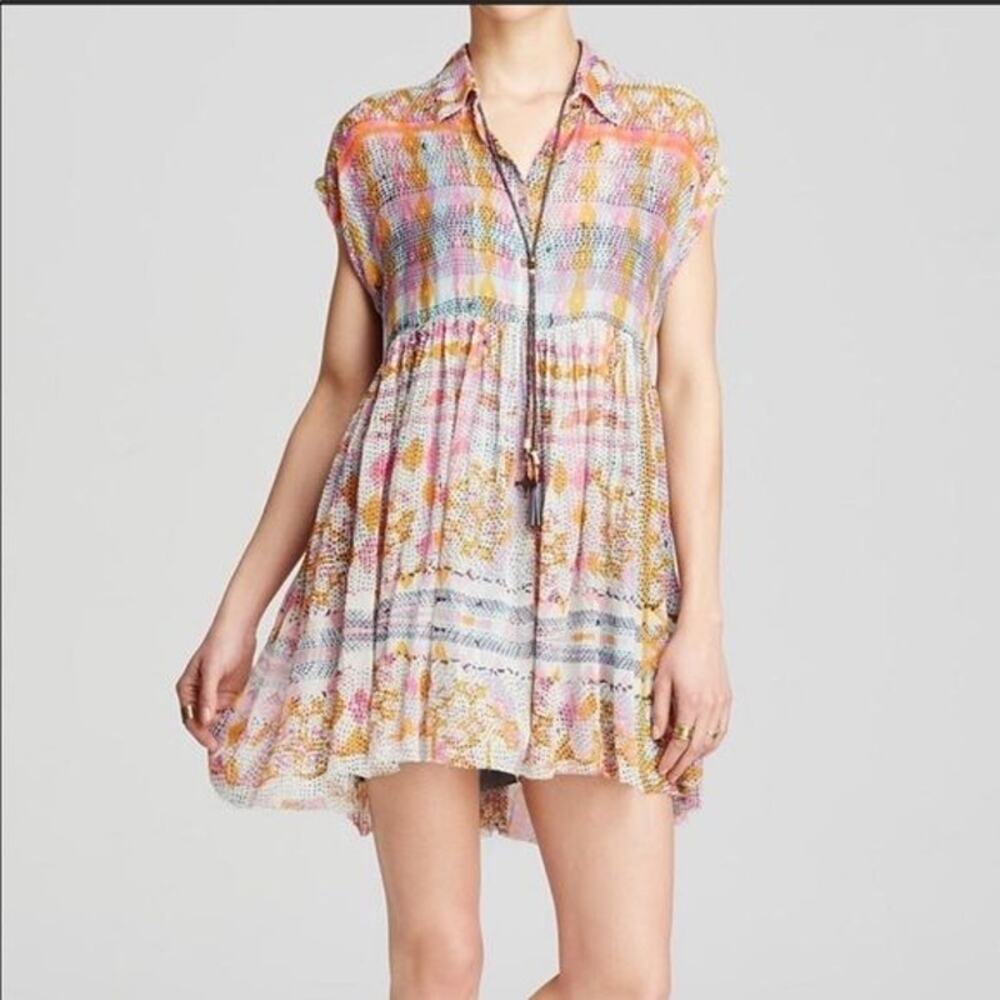 Free People FP One Zella Oversized Flowing Sheer Printed Distressed Hem Dress - Picture 3 of 13